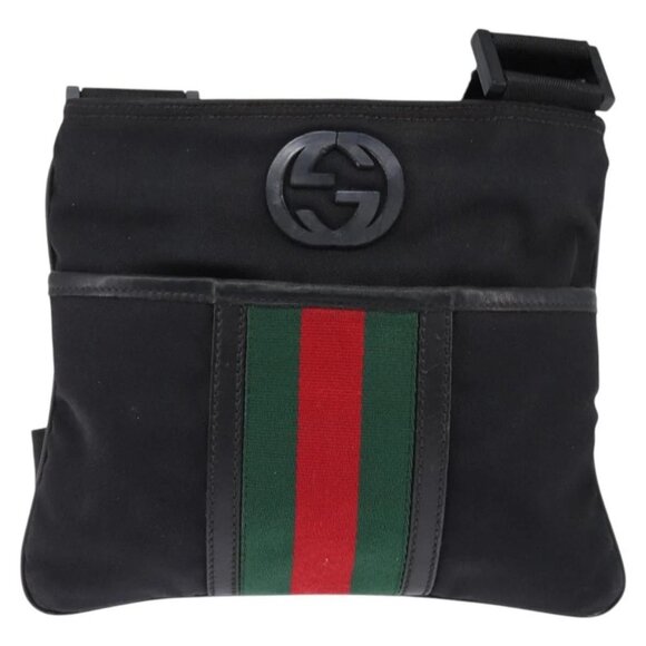 GUCCI Web Sherry Line Shoulder Bag Nylon Black - Picture 12 of 15